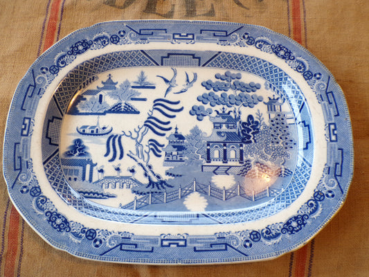 Antique meat platter willow pattern