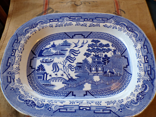 Antique meat platter small - willow pattern