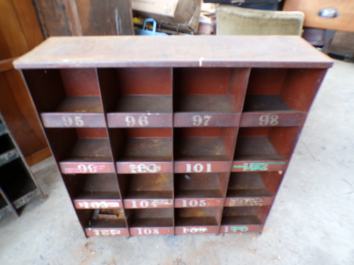 Industrial red pigeon holes