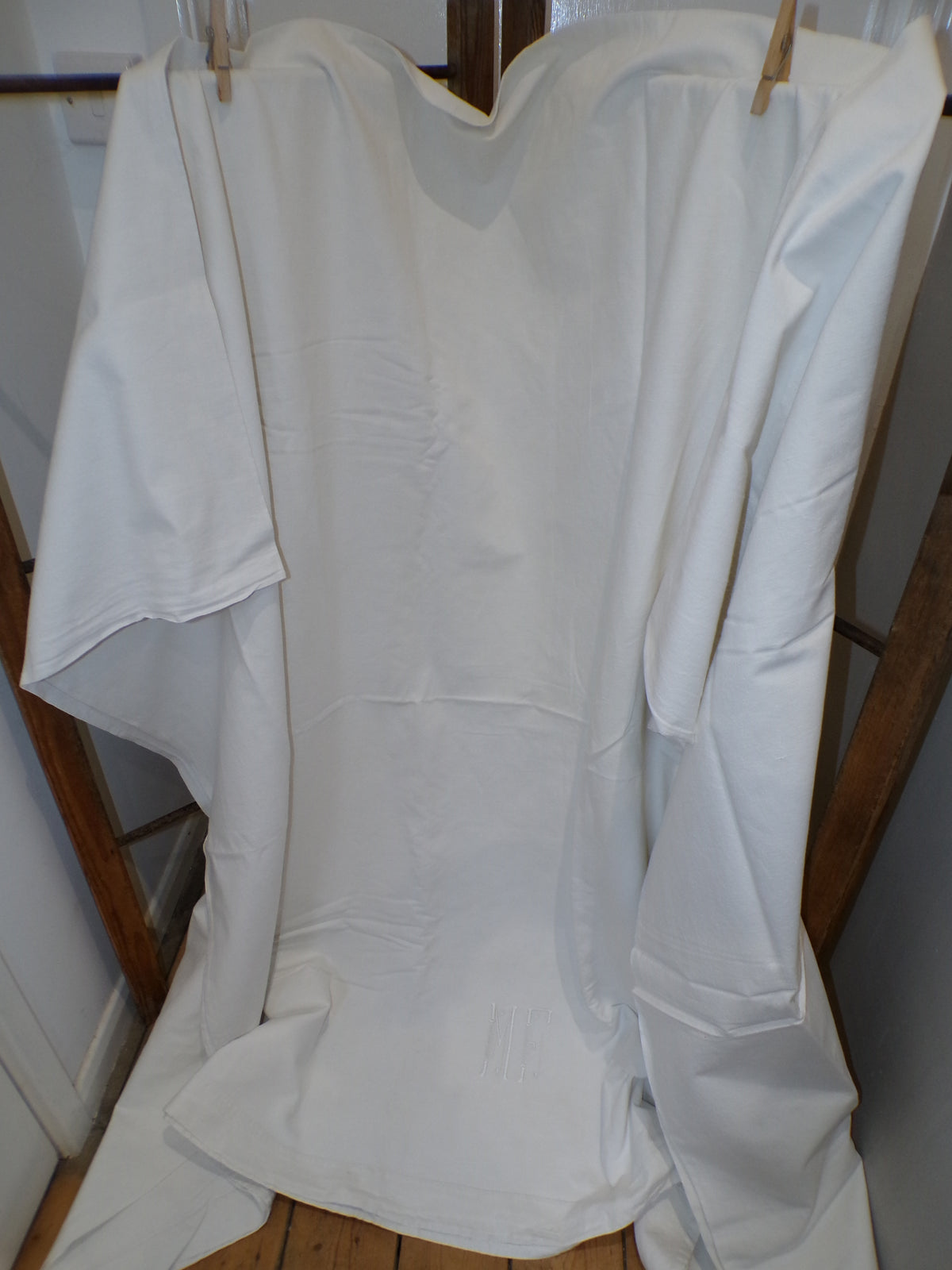 French antique linen bed sheet