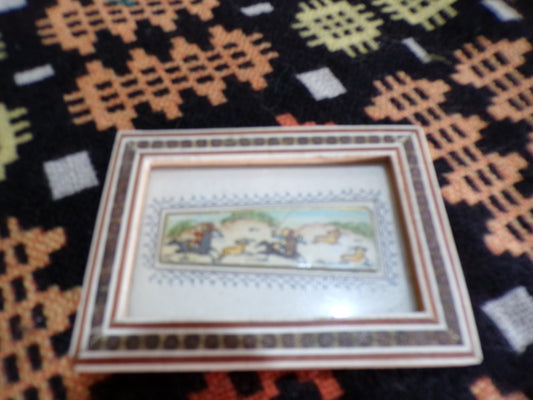 Vintage Persian hand inlaid minature hunting picture