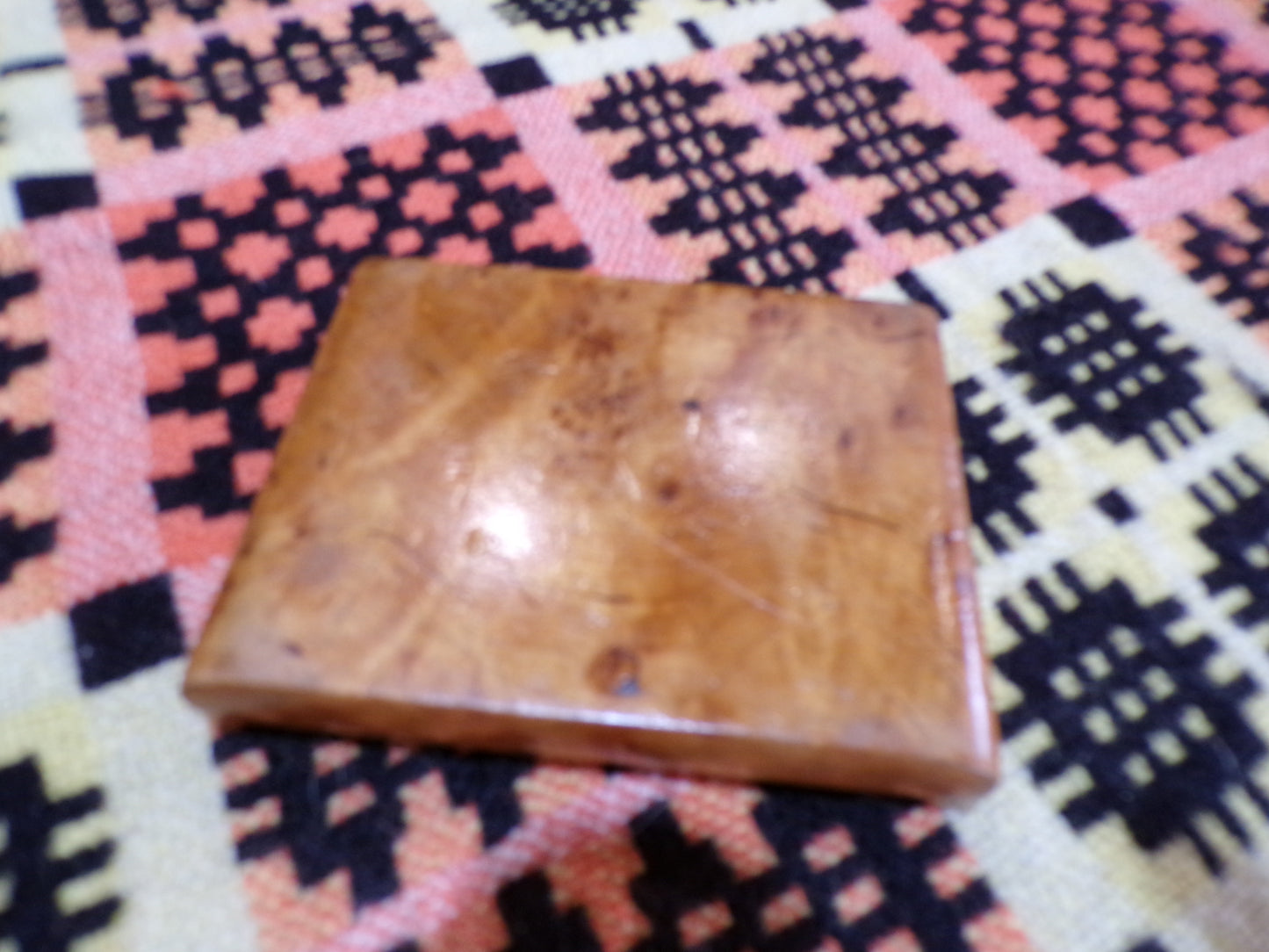 Art Deco walnut cigarette case with inscription