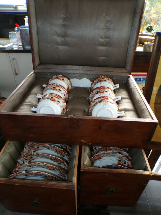 Silk lined china tea service chest