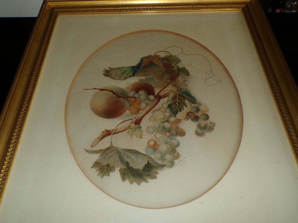Edwardian gilt framed still life fruit water colour  - signed