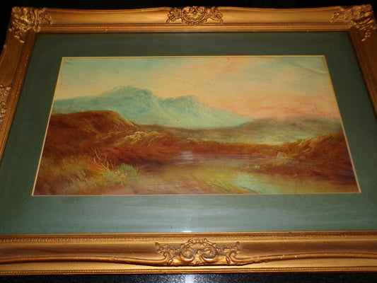 Two late 19th/early 20th C landscape water colours in gilt frame