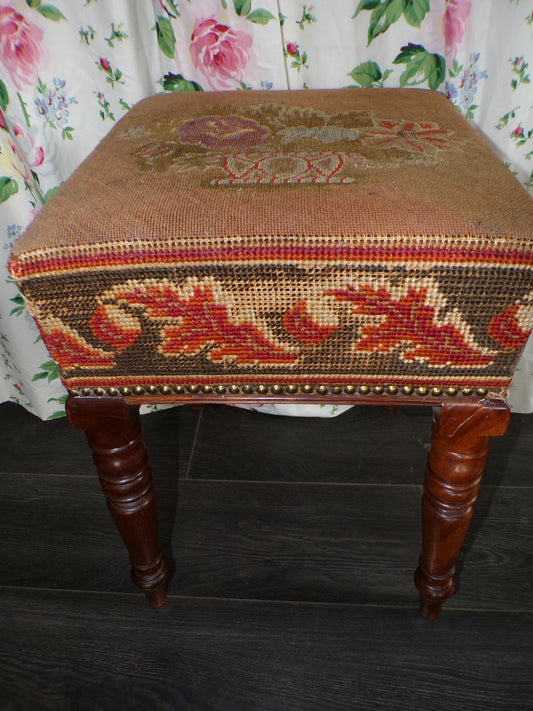 Victorian mahogany tapestry upholstered stool