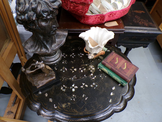 Georgian/Early Victorian tilt top papier mache and mother of pearl table