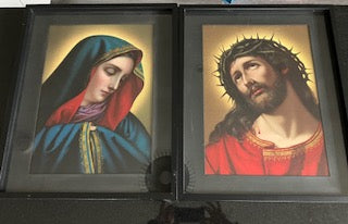 Pair of framed mid-century prints of the Virgin Mary and Christ