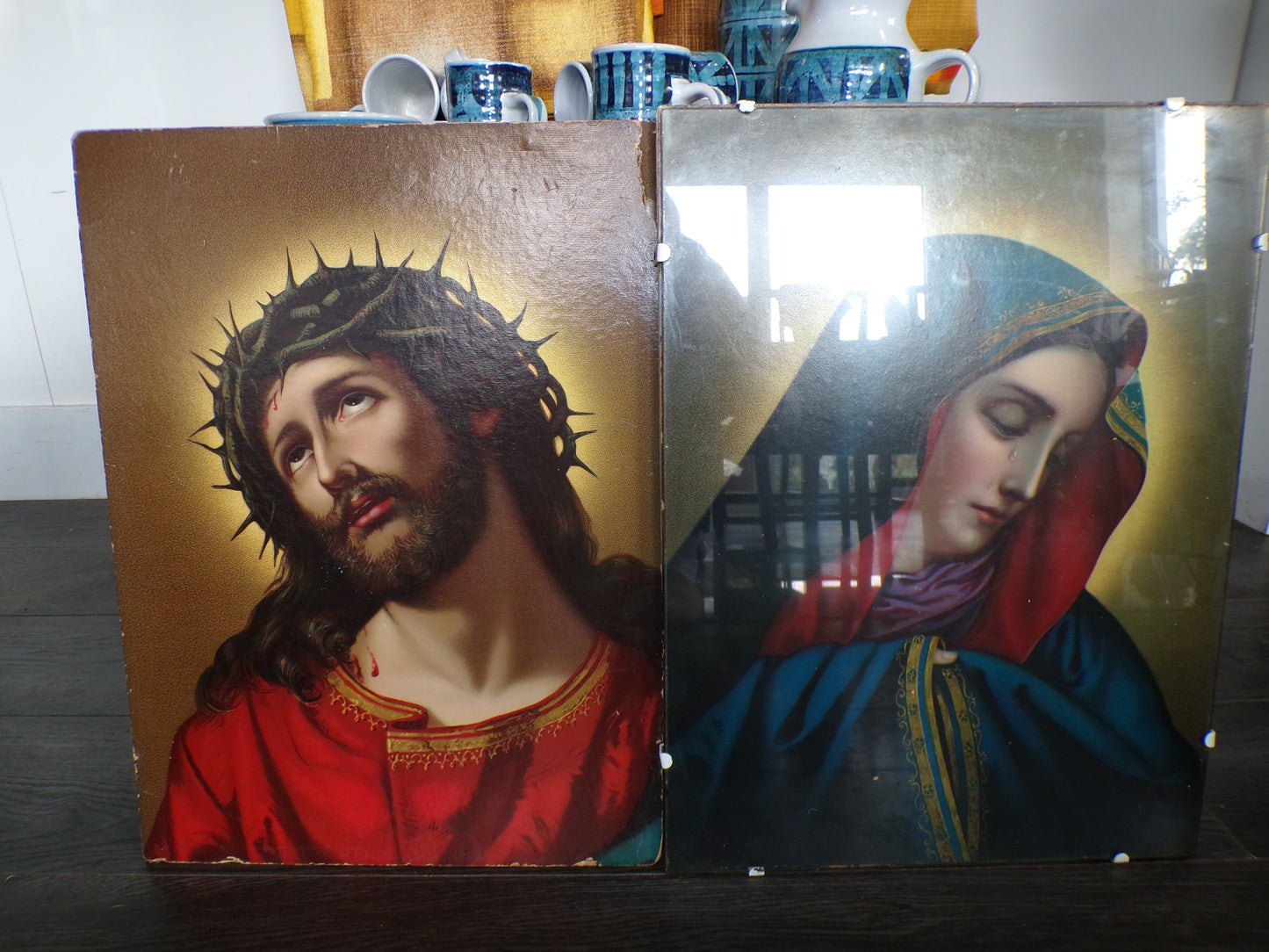 Pair of mid century prints of The Virgin Mary and Christ