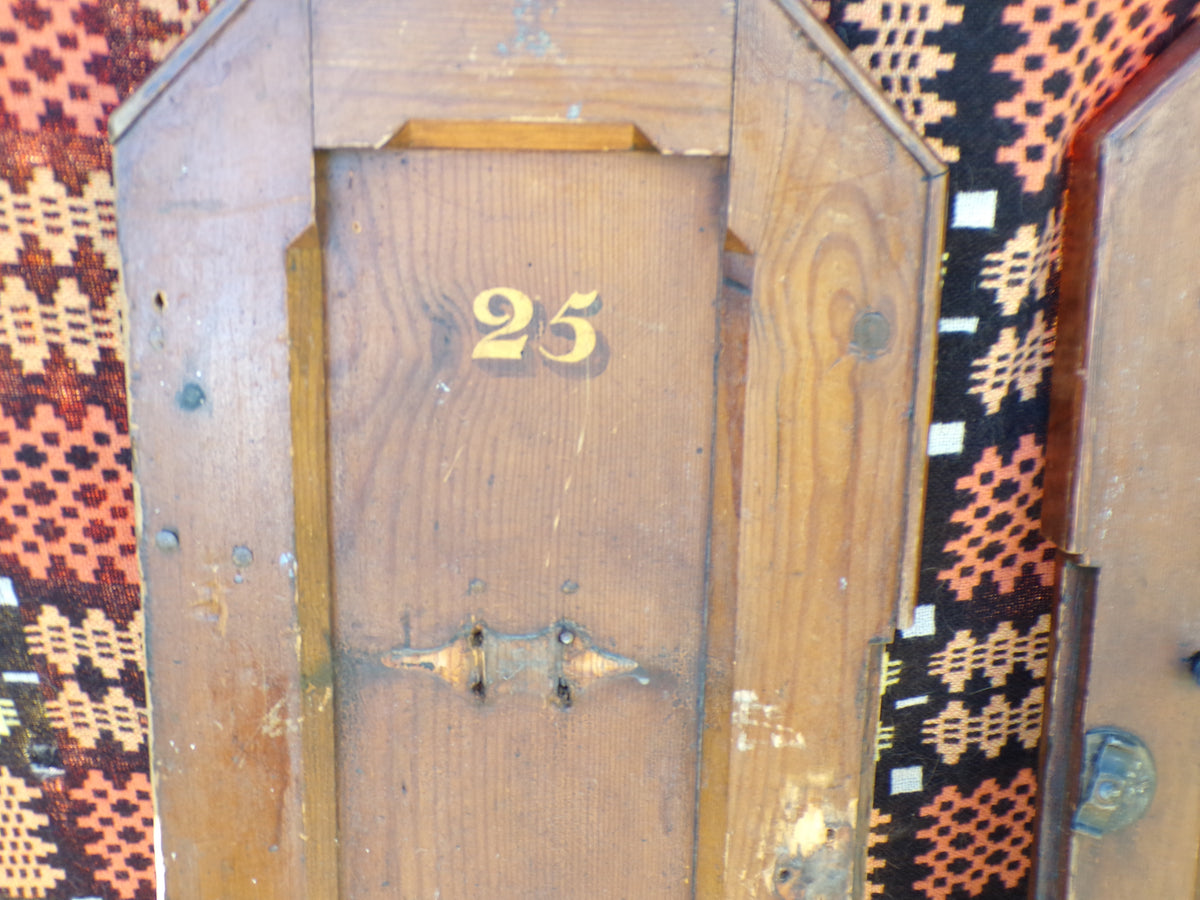 Pitch pine church pew ends with painted numbers