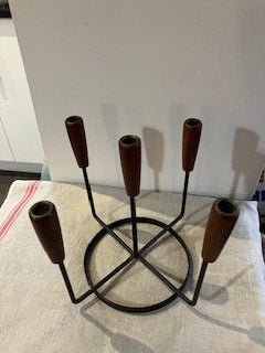 Mid century oak and metal candle holder