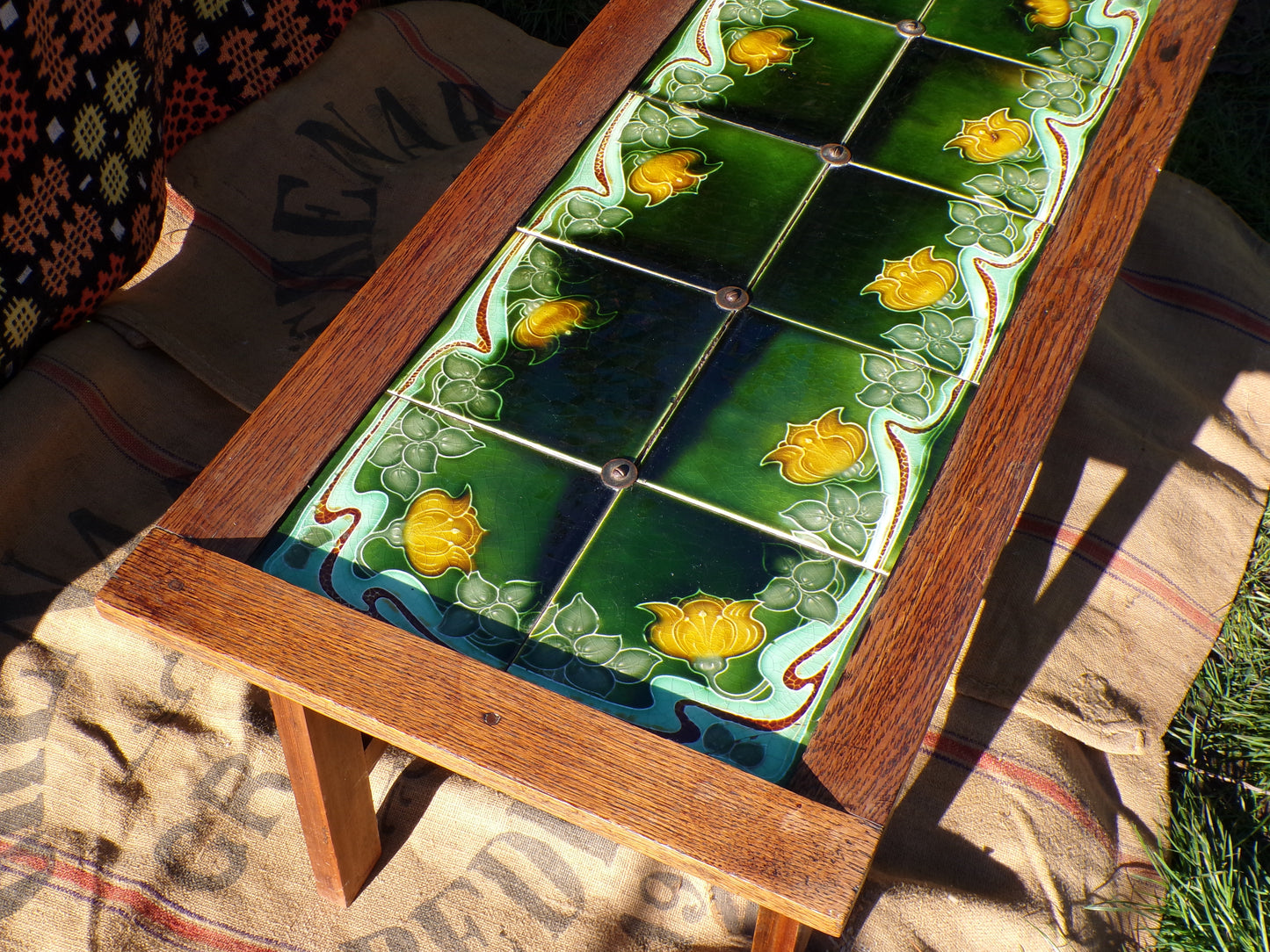 Early twentieth century coffee table with original Nouveau tiles