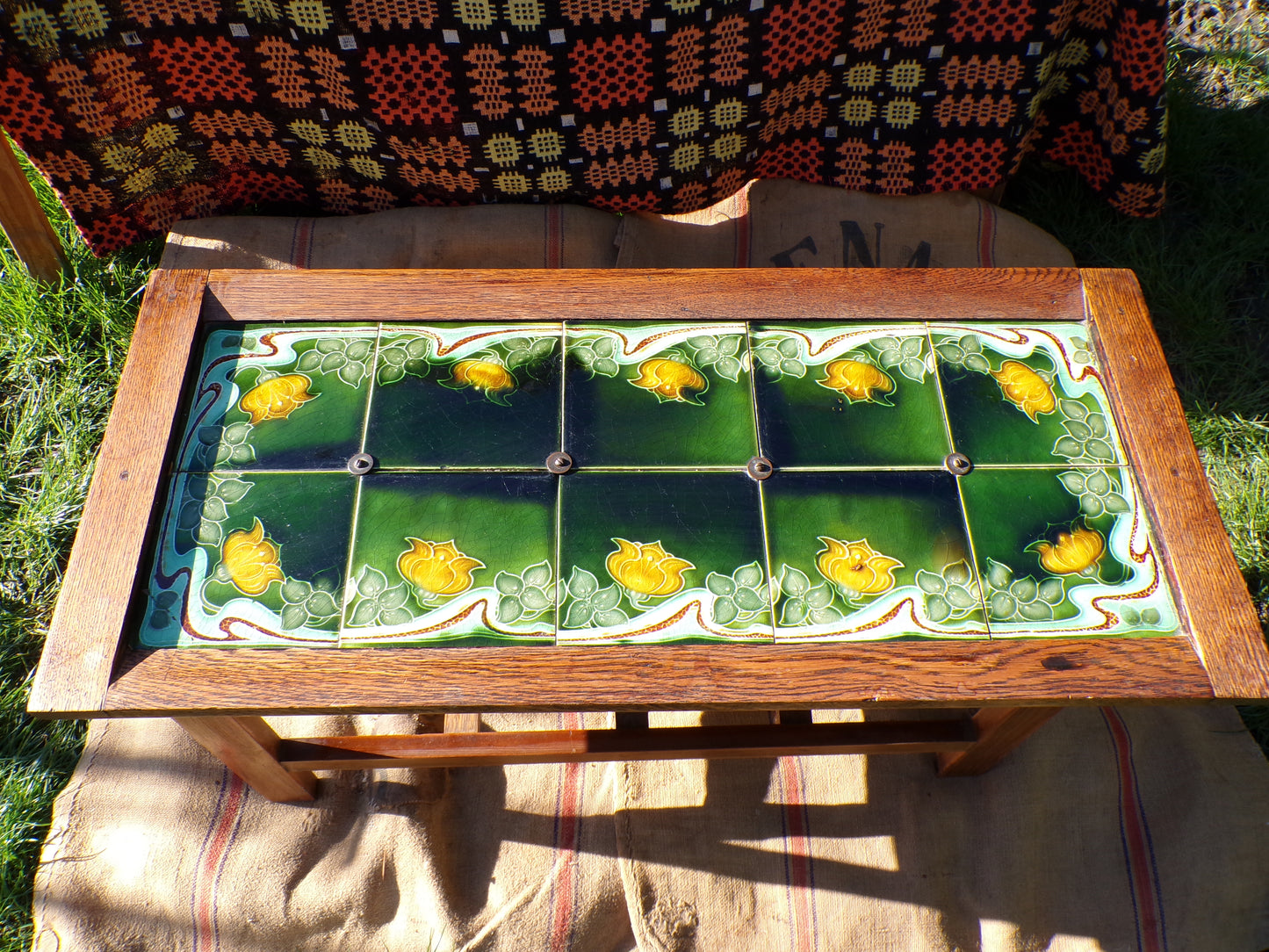 Early twentieth century coffee table with original Nouveau tiles