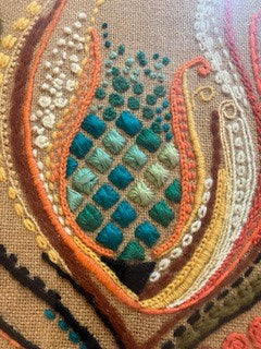 Mid to late century embroidered picture in wooden frame