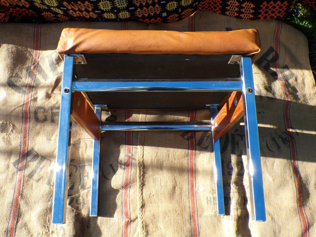 Mid century chrome and faux leather stools